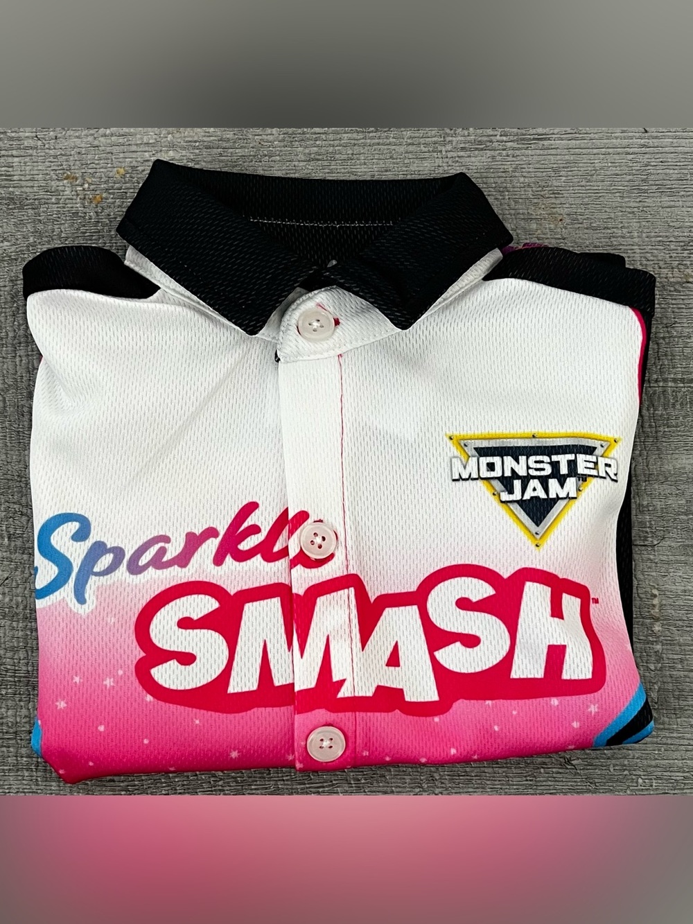 Monster Jam Unisex Kids 2T Pink Sparkle Smash Graphic Collared Button Top